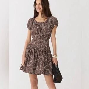 J. CREW Drop-Waist Cotton Poplin Mini Dress Size 12 Brown Mocha Floral Print